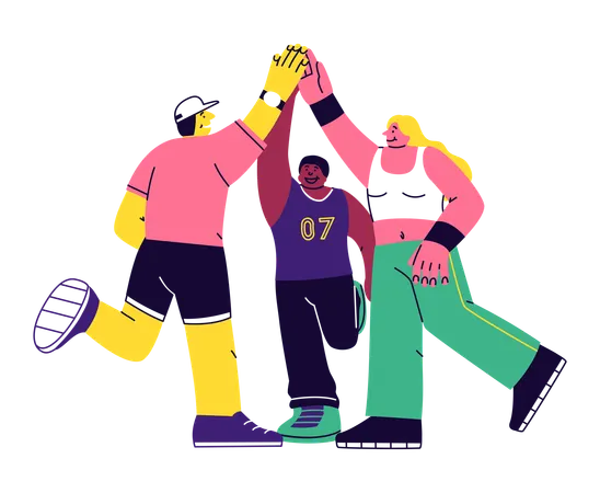 Grupo dando "Choca esos cinco juntos"  Ilustración
