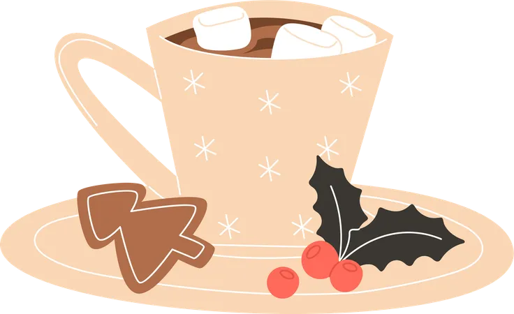 Chocolat chaud de Noël dans une tasse avec des guimauves  Illustration