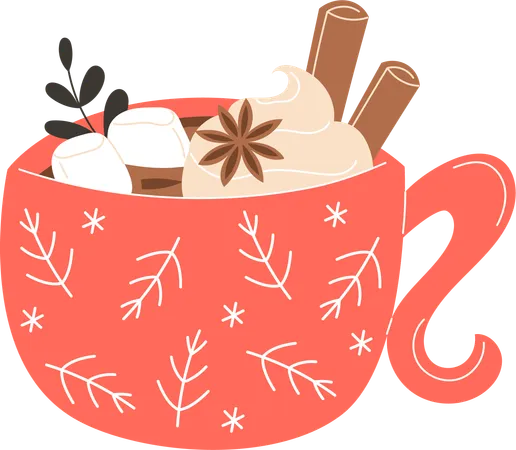 Chocolat chaud de Noël dans une tasse avec des guimauves  Illustration