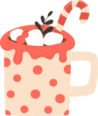 Chocolate caliente navideño en taza  Ilustración