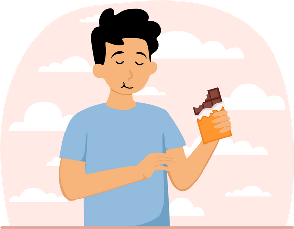 Hombre comiendo chocolate  Ilustración