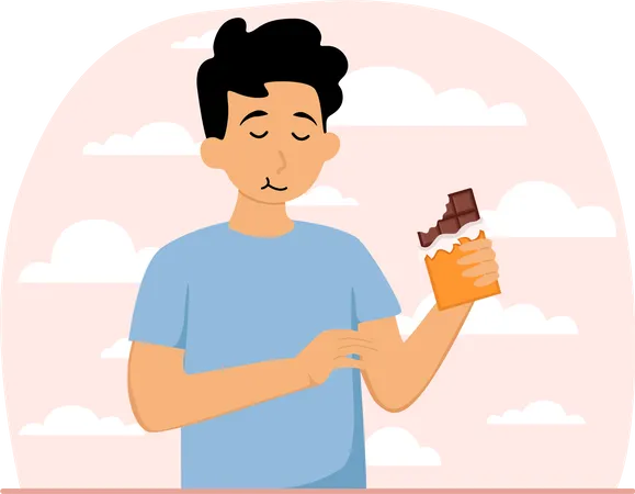 Hombre comiendo chocolate  Ilustración