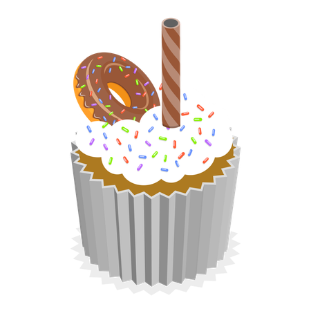 Chocolate cupcake with donut on top  Illustration