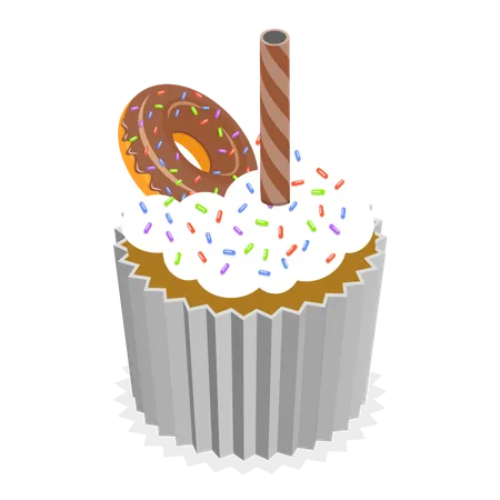 Chocolate cupcake with donut on top  Illustration