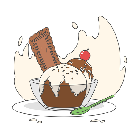 Chocolate ice cream with biscuits  イラスト