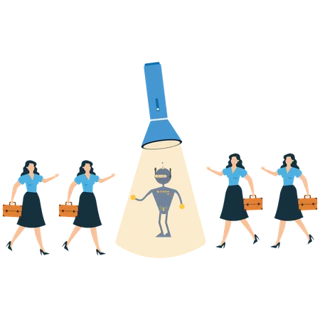 Choice between artificial intelligence and businesswoman  Illustration