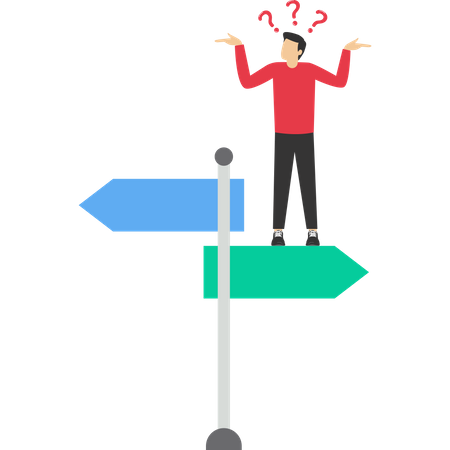 Choice decision making as two separate path options for businessman to choose  Illustration