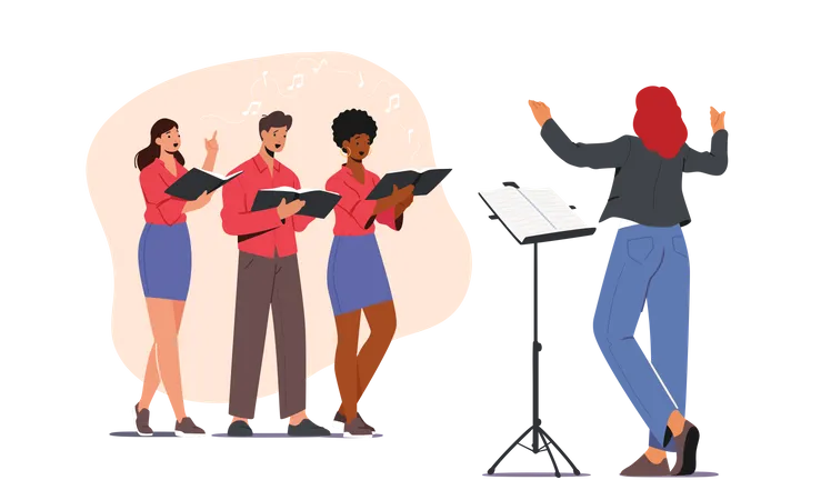 Choir group singing according to command Illustration