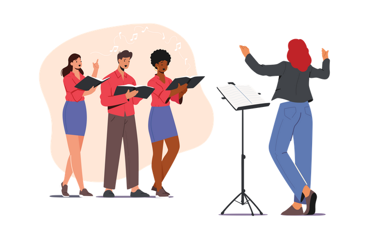 Choir group singing according to command  Illustration