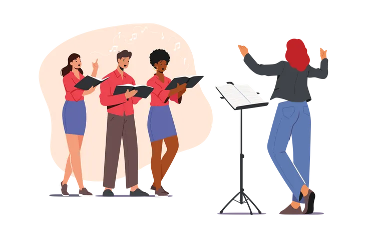 Choir group singing according to command  Illustration