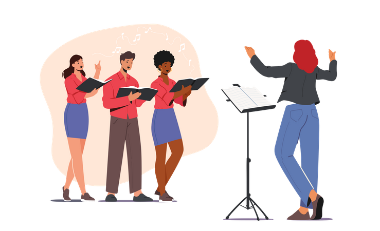 Choir group singing according to command  Illustration