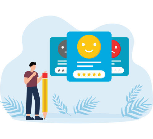 Choisir un emoji pour afficher le niveau de satisfaction et remplir le formulaire d'enquête  Illustration