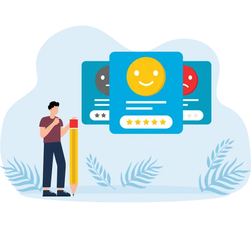 Choisir un emoji pour afficher le niveau de satisfaction et remplir le formulaire d'enquête  Illustration