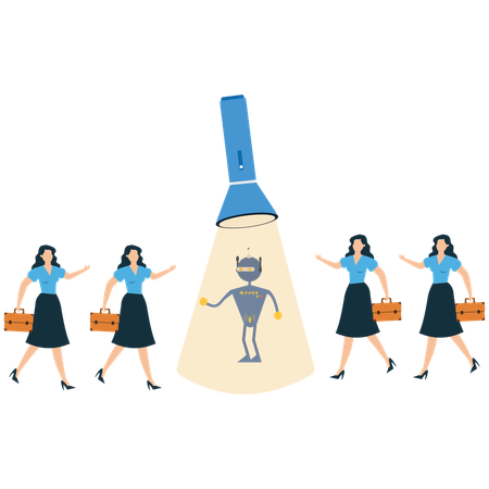 Choix entre l'intelligence artificielle et la femme d'affaires  Illustration
