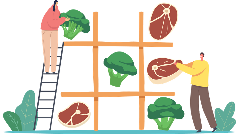 Choix nutritionnel végétarien ou à base de viande  Illustration