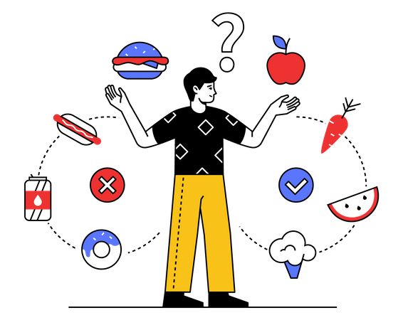 Choose between healthy and unhealthy food  Illustration