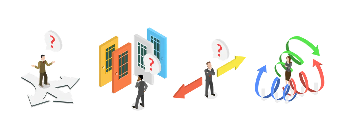 Choosing From Multiple Directions, Different Options or Opportunities  Illustration