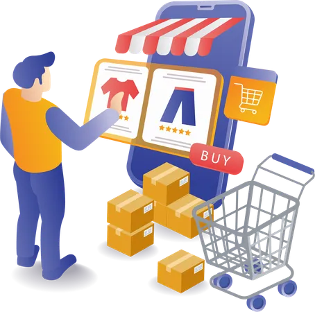 Choosing Online Shopping  Illustration