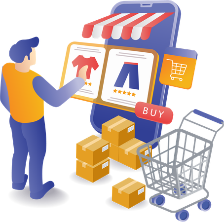 Choosing Online Shopping  Illustration