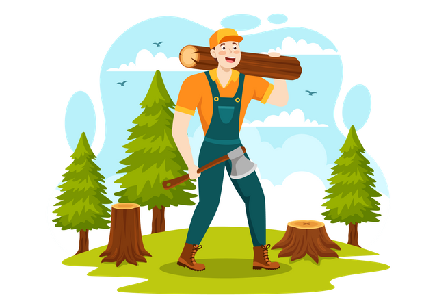 Chopping Wood  Illustration