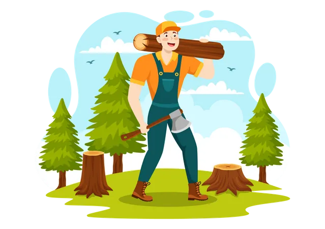 Chopping Wood  Illustration