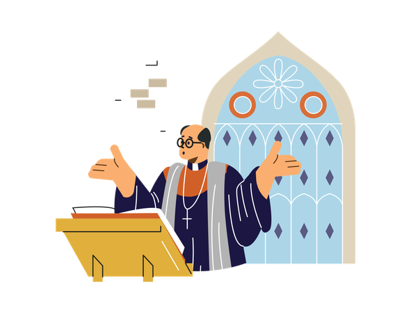 Christian Catholic preacher during worship service in church  Illustration