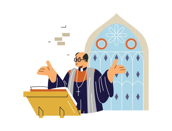 Christian Catholic preacher during worship service in church  Illustration