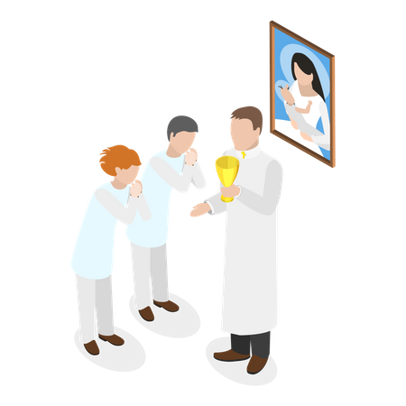 Christian children attending sacrament ritual  Illustration