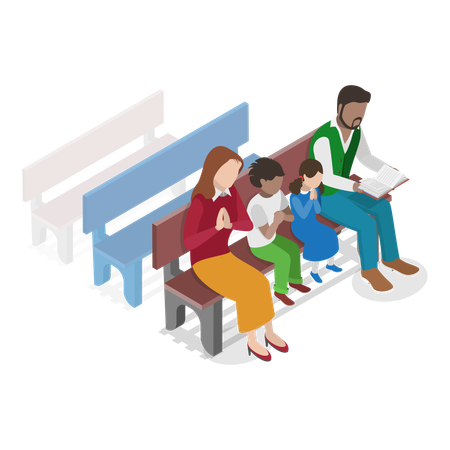Christian family doing prayer in church  Illustration