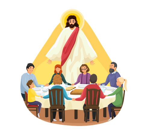 Best Christian Family Prays Together At Meal Illustration download in ...