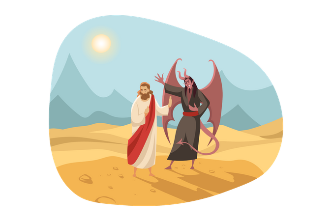 Christian god with demon  Illustration