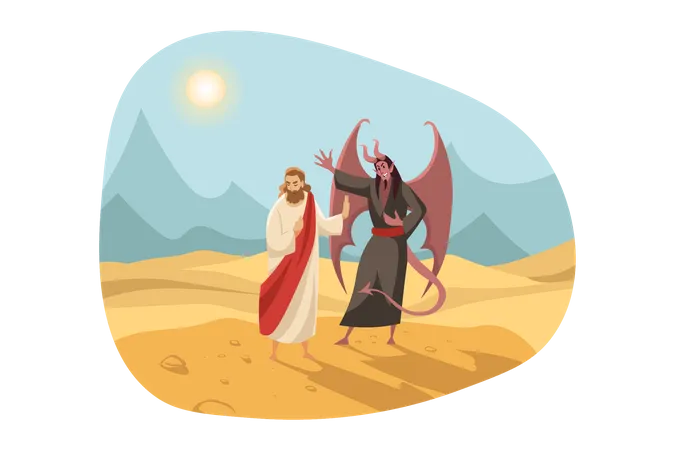 Christian god with demon  Illustration