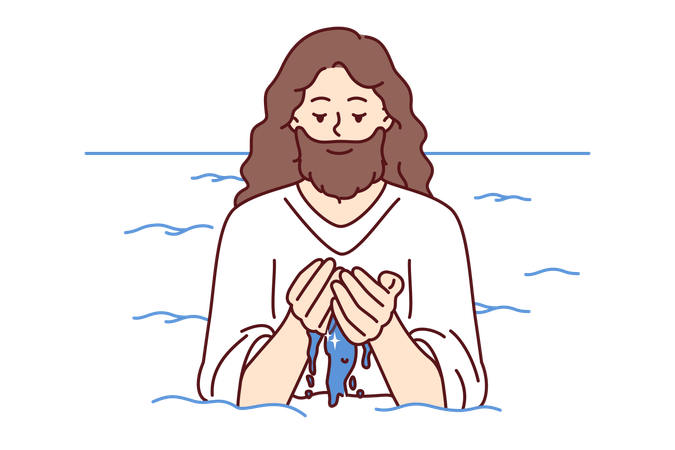 Christian nun is praying to Jesus  Illustration