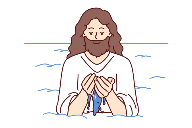 Christian nun is praying to Jesus  Illustration