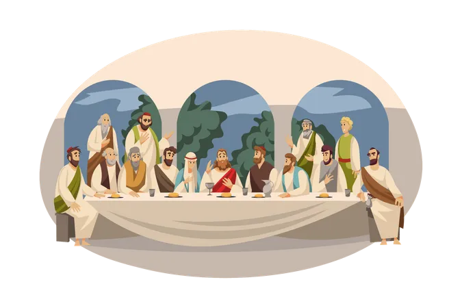 Christian people eating  Illustration