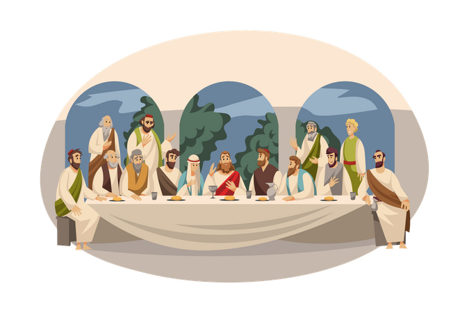 Christian people eating  Illustration