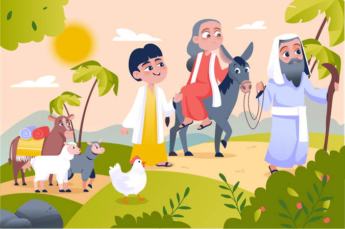 Christian people Hiking on mountain  イラスト
