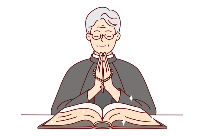 Prêtre chrétien récitant la prière  Illustration