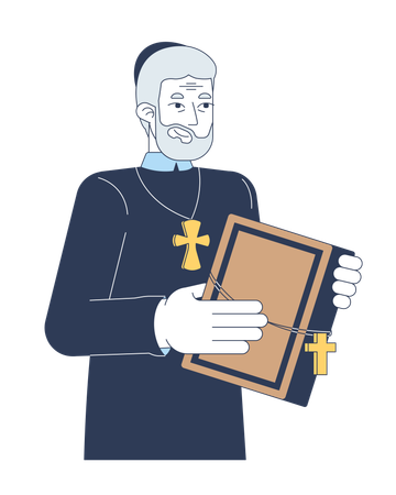 Christian priest holding Bible with cross necklace  Illustration