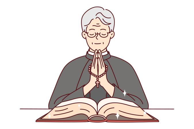 Christian priest reciting prayer  Illustration