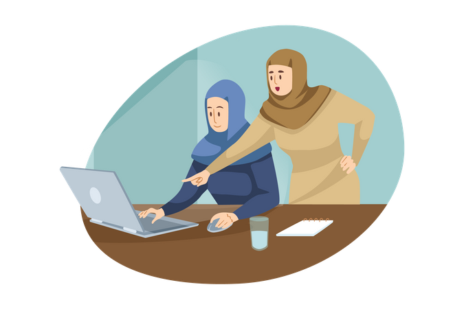 Christian woman working on laptop  Illustration