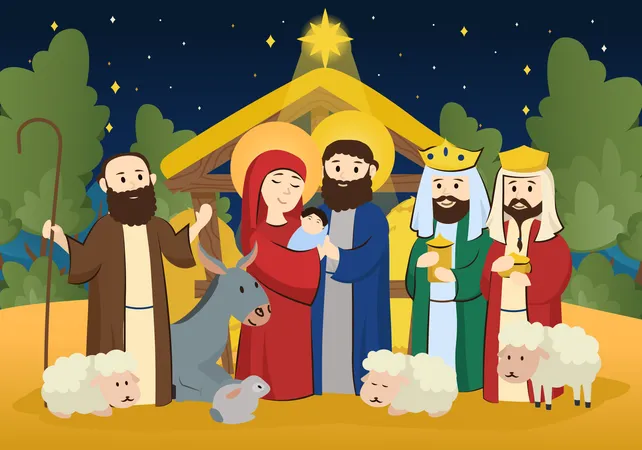 Christliche Familie genießt Weihnachtsfest  Illustration