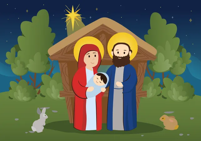 Christliche Familie mit Jesus gesegnet  Illustration