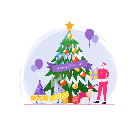 Christmas and Farewell party with Santa, change the year 2019 to 2020 Illustration