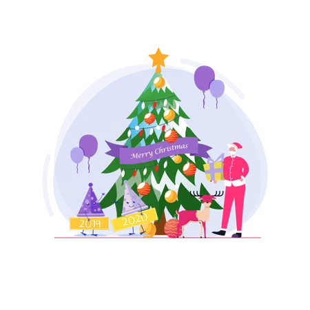 Christmas and Farewell party with Santa, change the year 2019 to 2020 Illustration