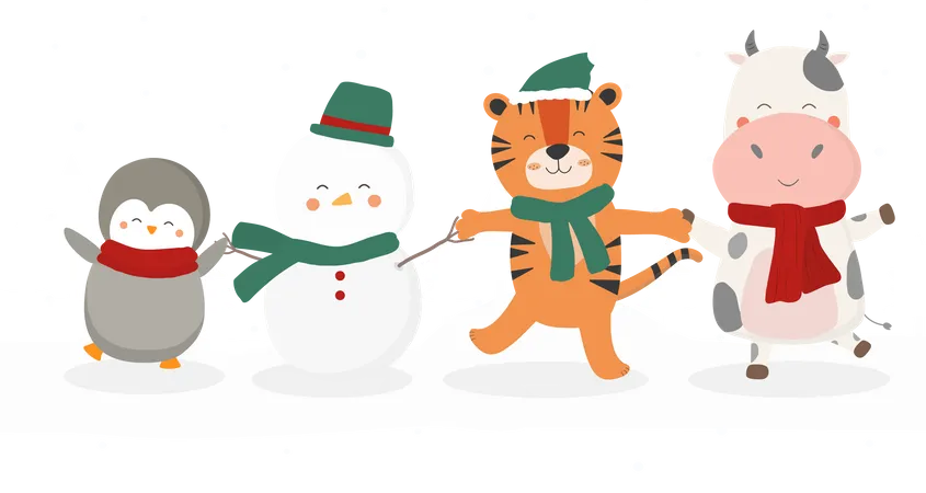 Christmas animals celebrating Christmas  Illustration