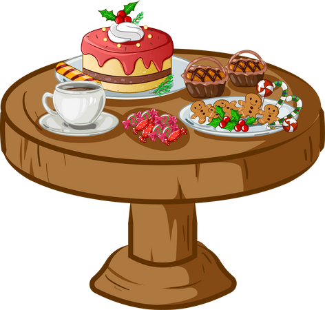 Christmas cake set on the table  Illustration