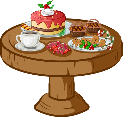 Christmas Cake Set On The Table Illustration Illustration