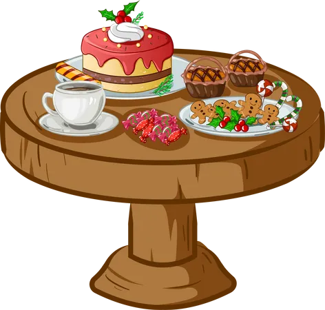 Christmas cake set on the table  Illustration