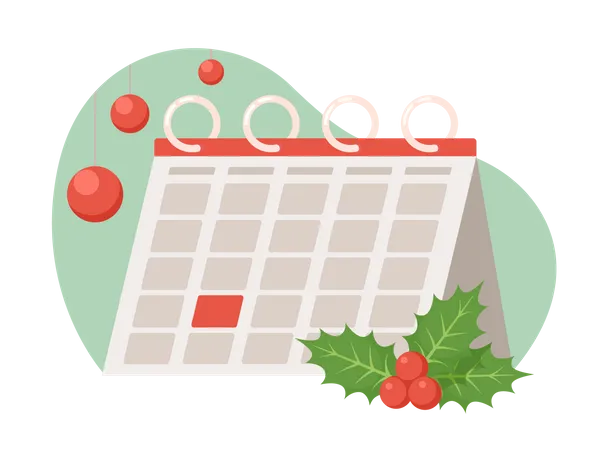 Christmas Calendar 2 D Vector Isolated Illustration Holiday Planning Flat Object On Cartoon Background Wintertime Schedule Colourful Editable Scene For Mobile Website Presentation 일러스트레이션
